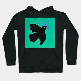 Black Dove on Mint Green Background Hoodie
